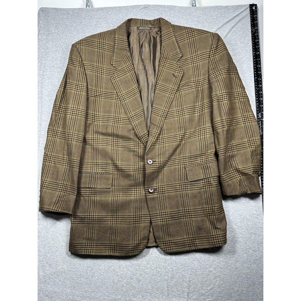 Pal Zileri Wool‎ Blazer Sport Coat Jacket Men 44 R Brown Blue Plaid Italy